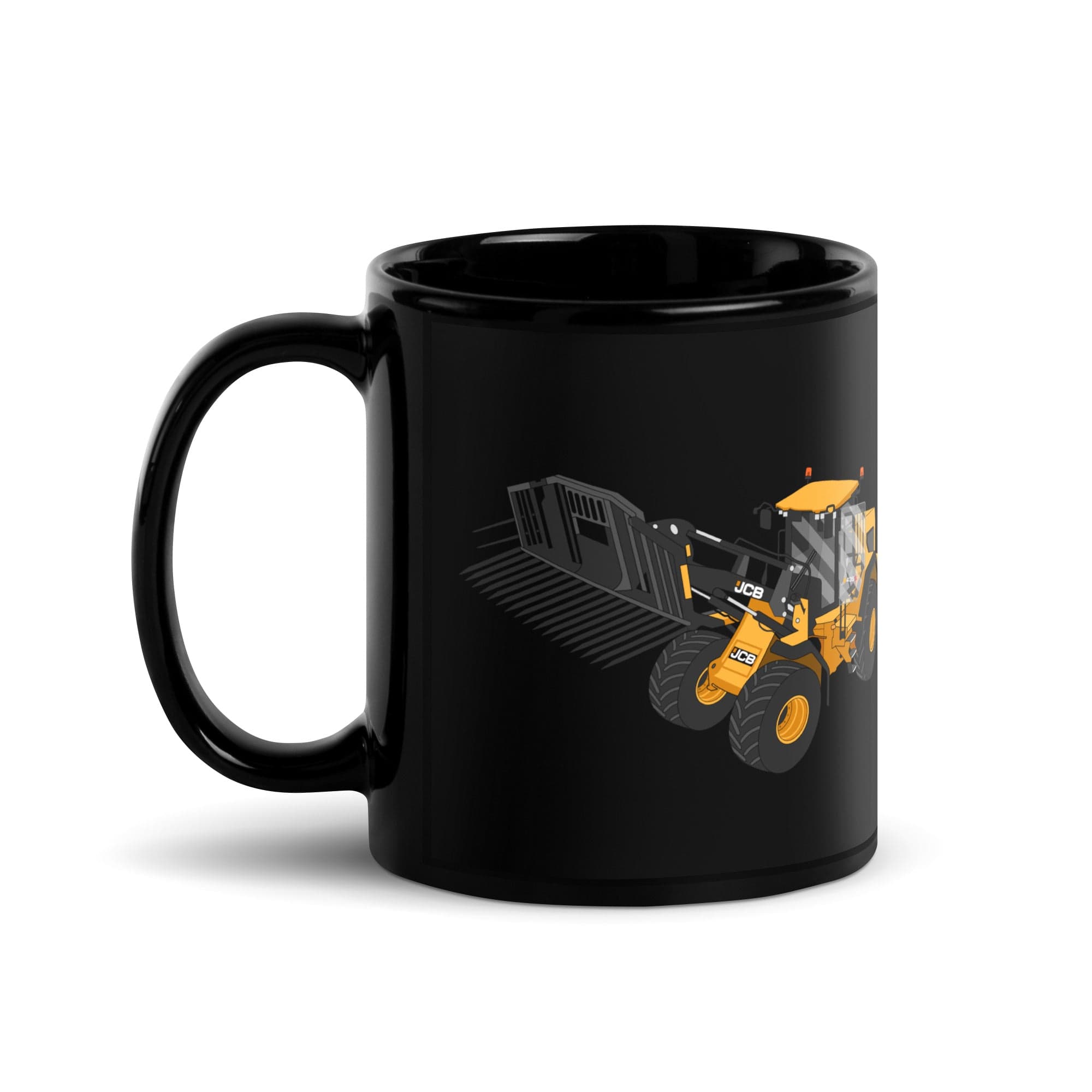 The Tractors Mugs Store JCB 435 S Farm Master Black Glossy Mug Quality Farmers Merch