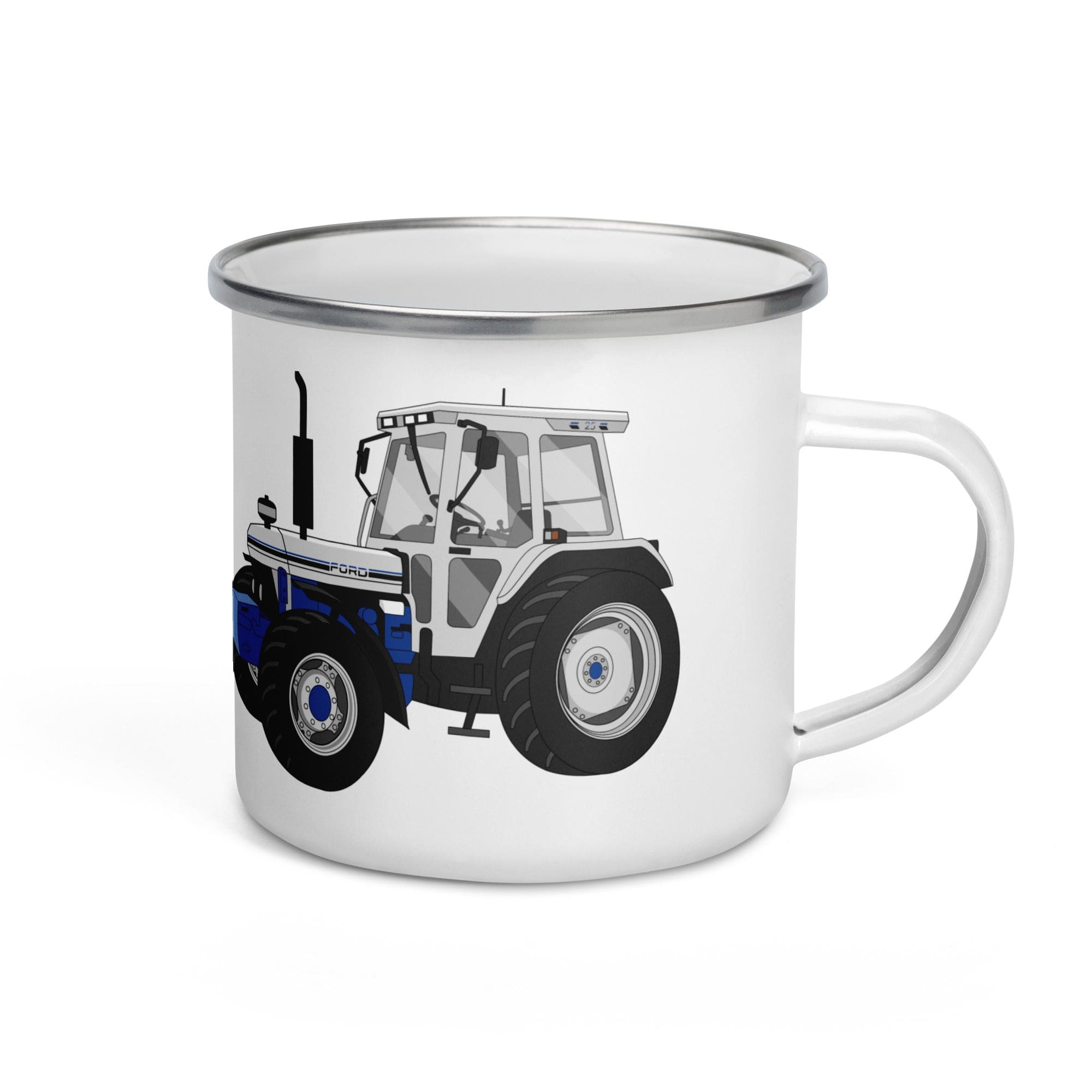 The Tractors Mugs Store Ford 7810 Jubilee Edition SilverTractor Enamel Mug Quality Farmers Merch