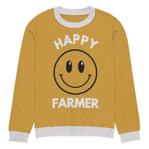 The Tractors Mugs Store M Happy Farmer (Yellow) Knitted crew neck sweater Quality Farmers Merch