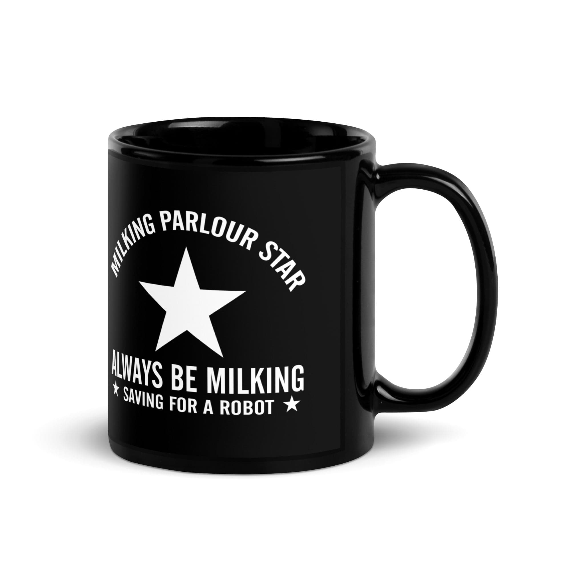 The Tractors Mugs Store Milking Parlour Star Black Glossy Mug Quality Farmers Merch