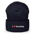 The Tractors Mugs Store Navy I Love Farming Cuffed Beanie (Embroidered) Quality Farmers Merch