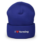 The Tractors Mugs Store Royal I Love Farming Cuffed Beanie (Embroidered) Quality Farmers Merch