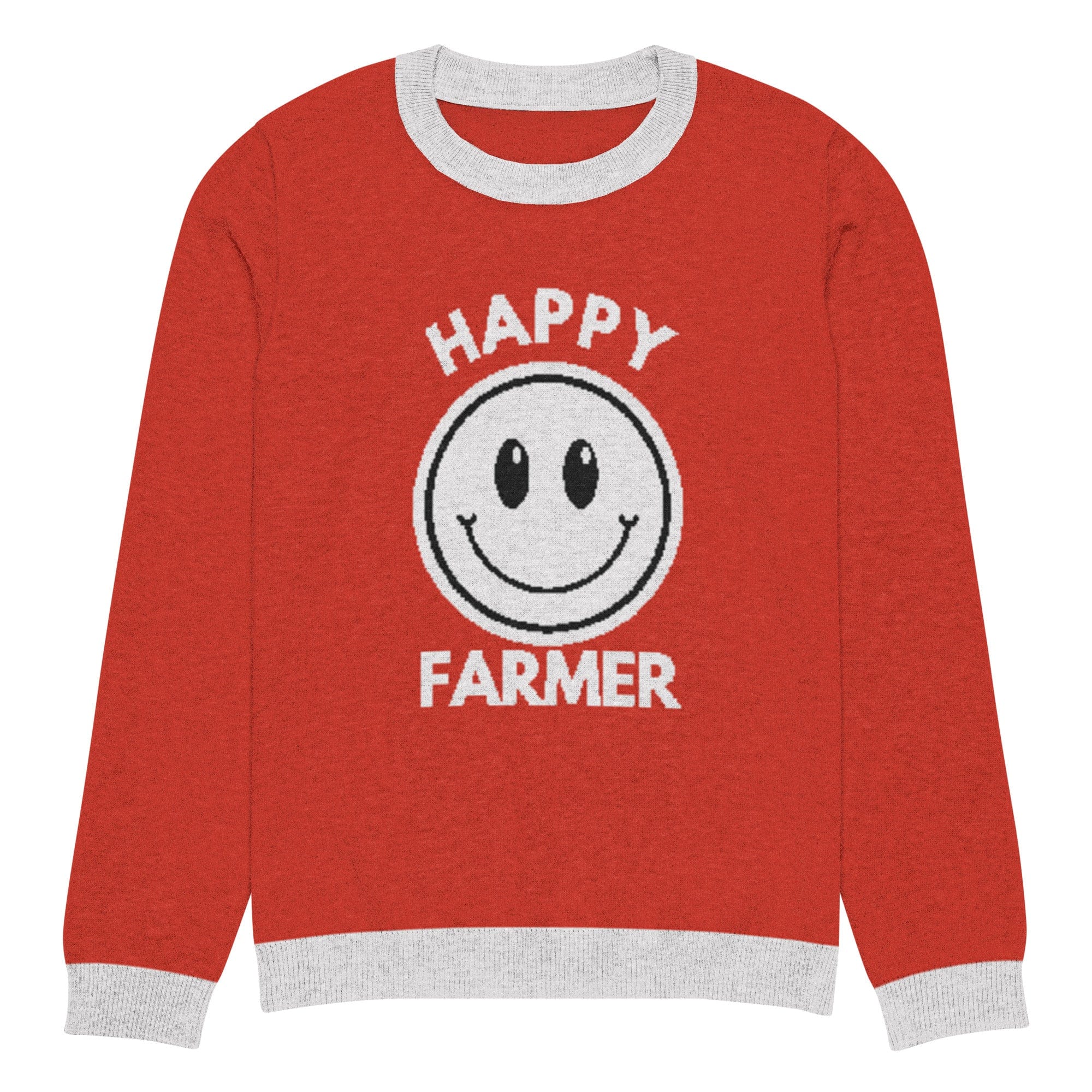 The Tractors Mugs Store S Happy Farmer (Red)  Knitted crew neck sweater Quality Farmers Merch