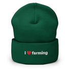 The Tractors Mugs Store Spruce I Love Farming Cuffed Beanie (Embroidered) Quality Farmers Merch