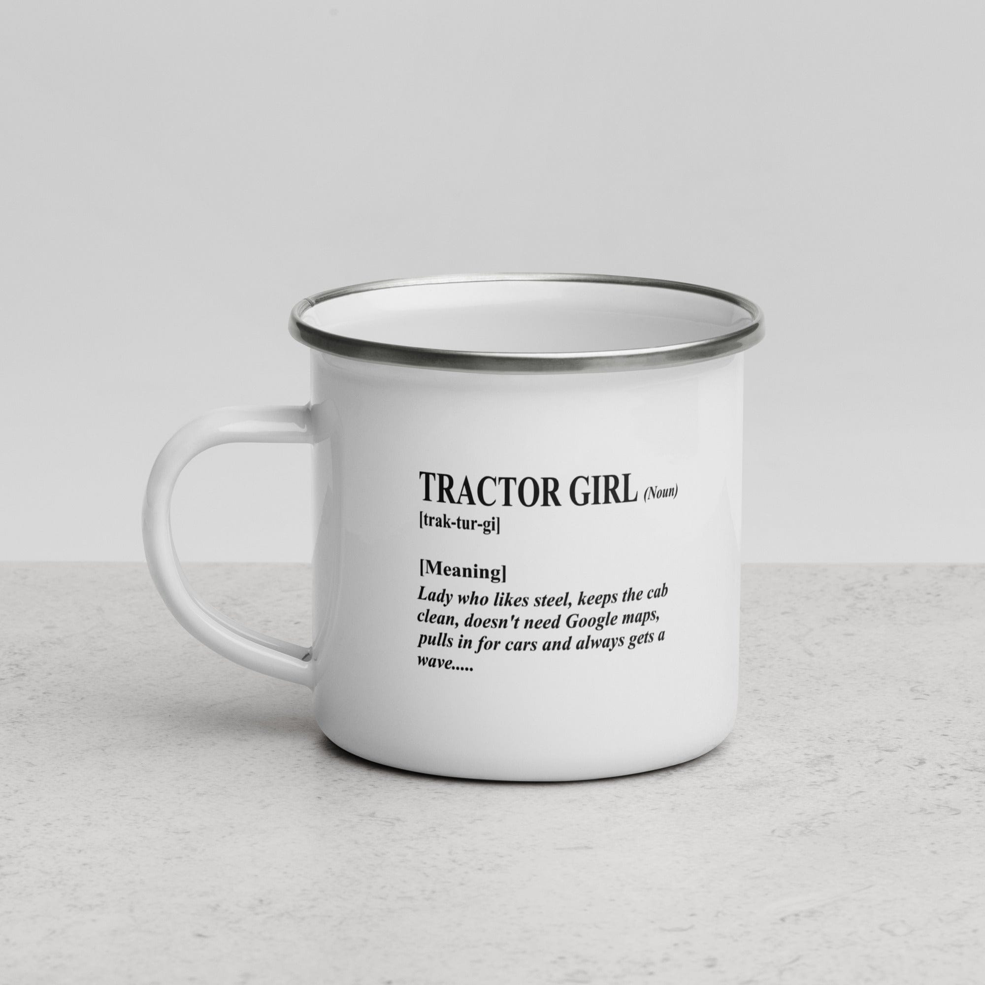 The Tractors Mugs Store Tractor Girl Enamel Mug Quality Farmers Merch