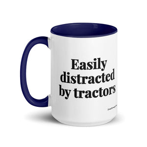 Easily Distracted By Tractors 15 oz Mug with Color Inside - Dark Blue