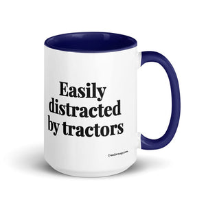 Easily Distracted By Tractors 15 oz Mug with Color Inside - Dark Blue