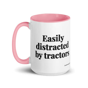 Easily Distracted By Tractors 15 oz Mug with Color Inside - Pink
