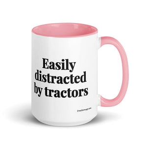 Easily Distracted By Tractors 15 oz Mug with Color Inside - Pink