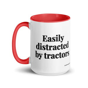 Easily Distracted By Tractors 15 oz Mug with Color Inside - Red