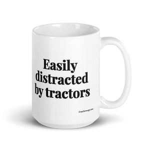 Easily Distracted By Tractors White Glossy Mug - 15 oz