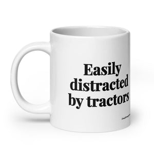 Easily Distracted By Tractors White Glossy Mug - 20 oz