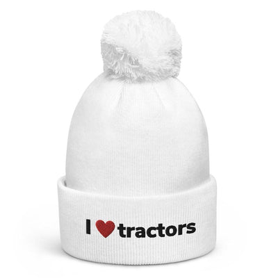 I Love Tractors Pom Pom Beanie (White)